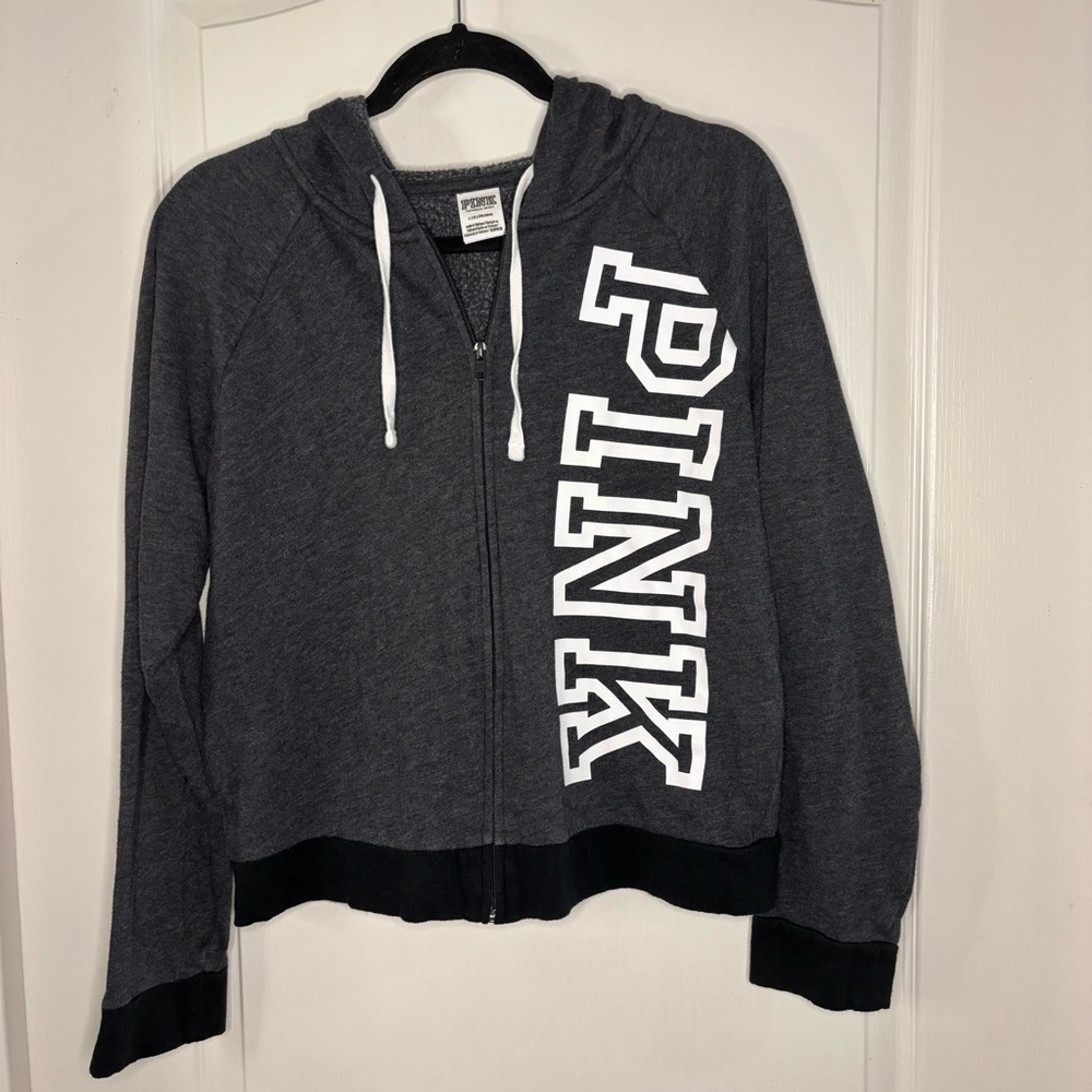PINK Victoria's Secret Charcoal Hoodie with Ivory Accents